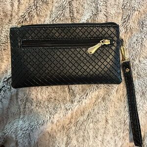 Black Textured clutch/Wristlet, gold accents
